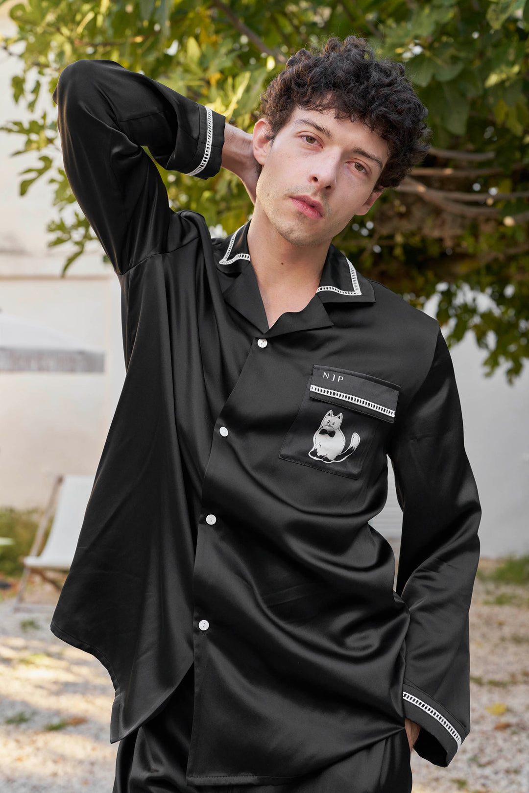 Milo 22 Momme Mulberry Silk Long Sleeve Pajama Set with Contrast Trim