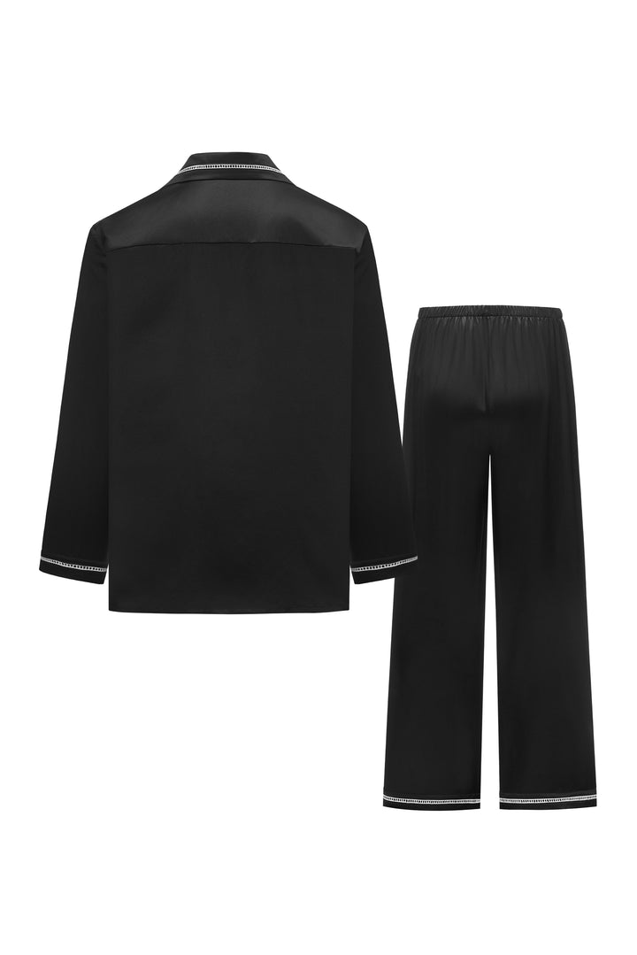 Milo 22 Momme Mulberry Silk Long Sleeve Pajama Set with Contrast Trim