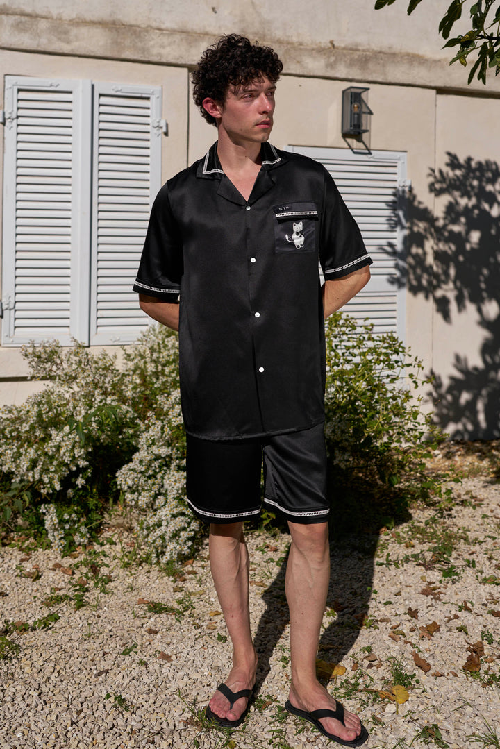 Milo 22 Momme Mulberry Silk Short Sleeve Pajama Set with Contrast Trim