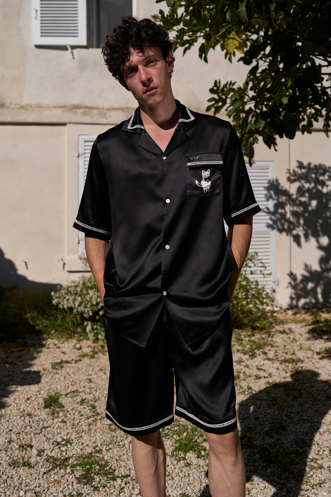 Milo 22 Momme Mulberry Silk Short Sleeve Pajama Set with Contrast Trim