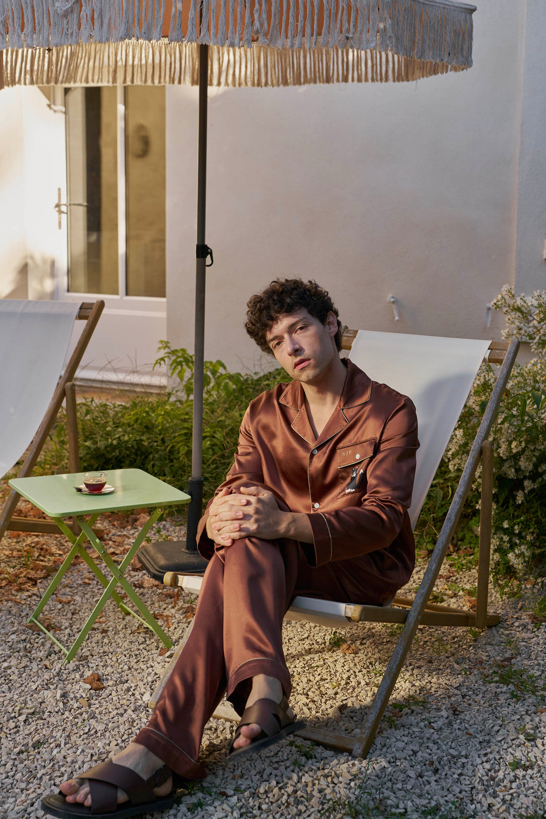 Milo 22 Momme Mulberry Silk Long Sleeve Pajama Set with Contrast Piping