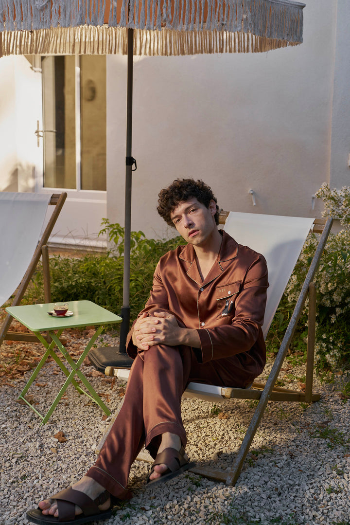 Milo 22 Momme Mulberry Silk Long Sleeve Pajama Set with Contrast Piping