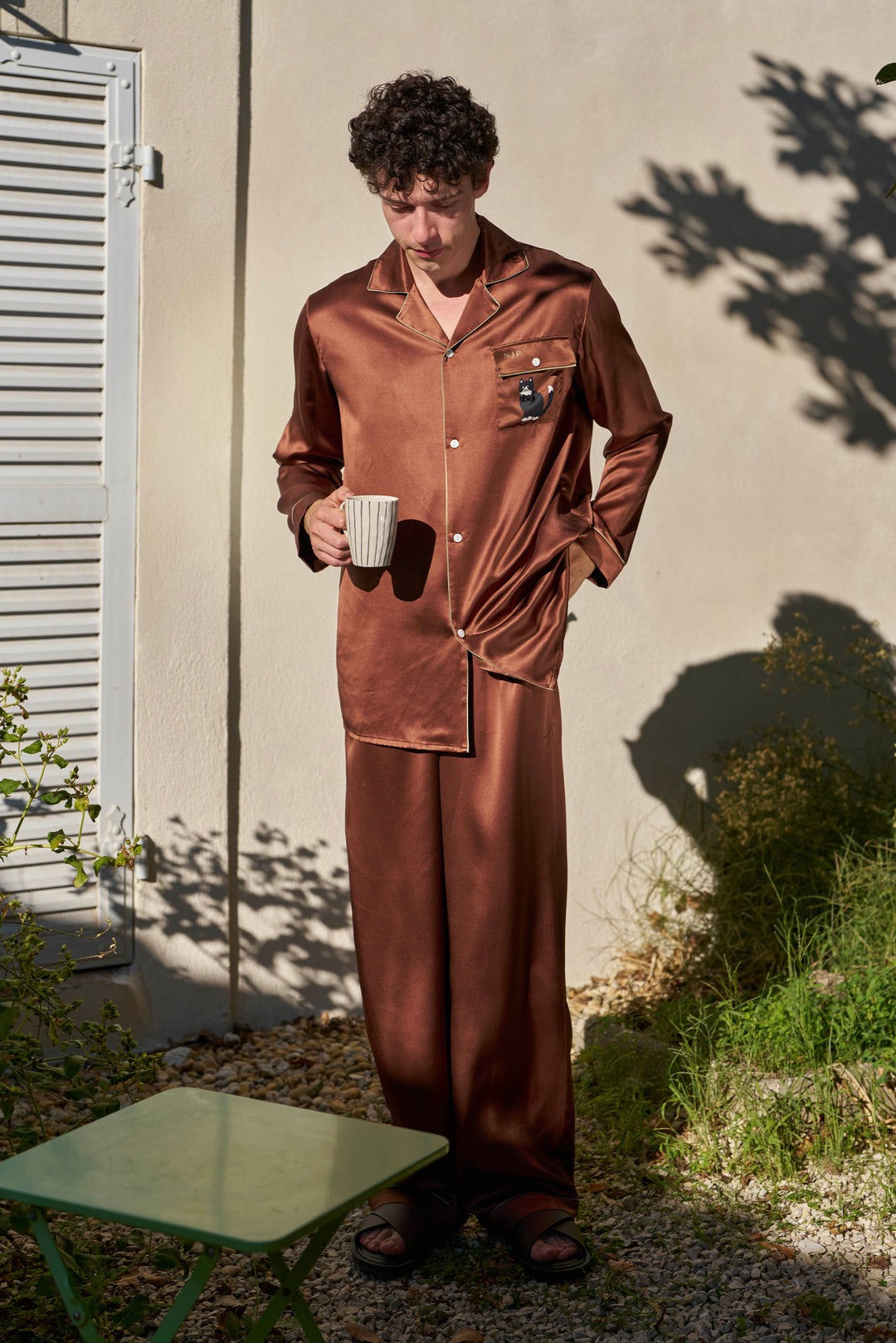 Milo 22 Momme Mulberry Silk Long Sleeve Pajama Set with Contrast Piping