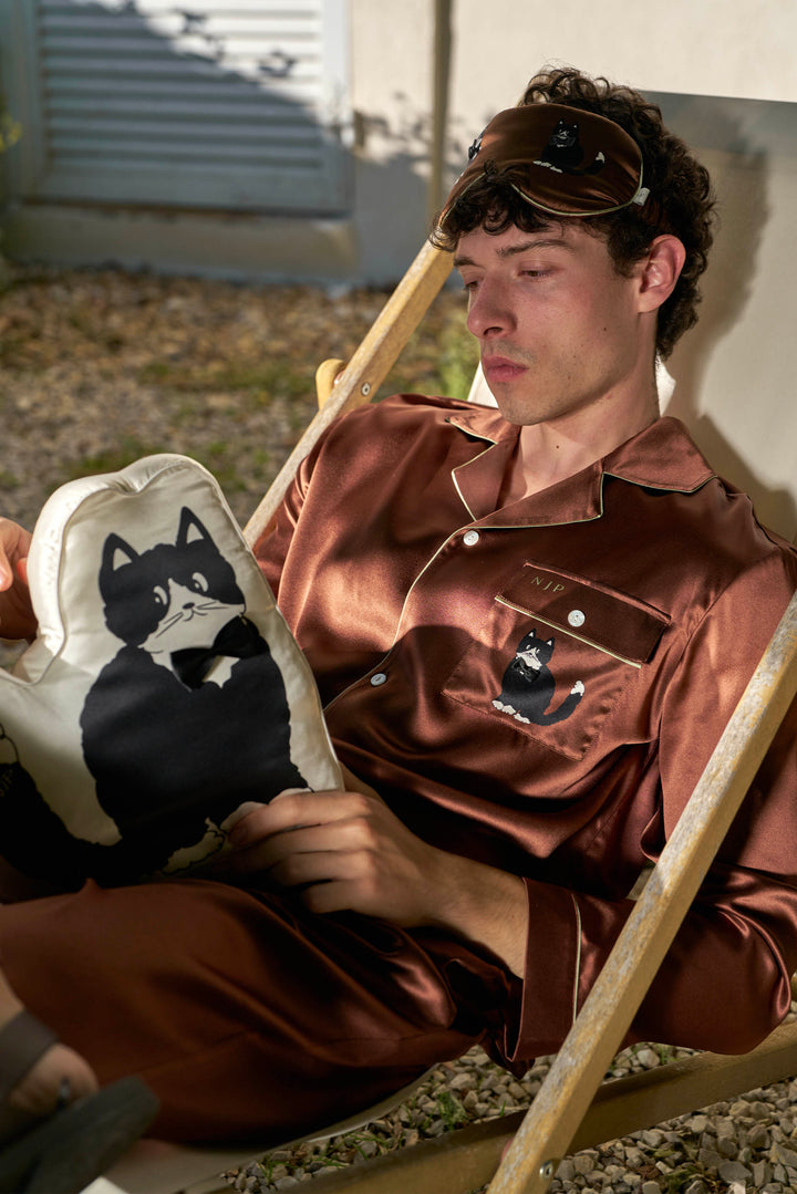 Milo 22 Momme Mulberry Silk Long Sleeve Pajama Set with Contrast Piping