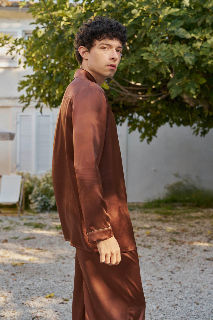 Milo 22 Momme Mulberry Silk Long Sleeve Pajama Set with Contrast Piping