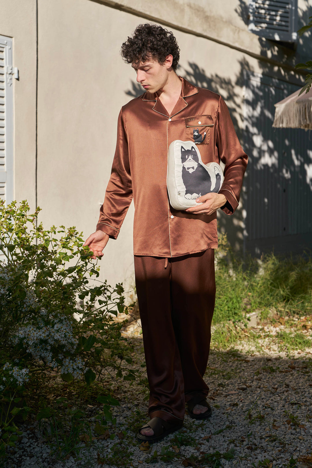 Milo 22 Momme Mulberry Silk Long Sleeve Pajama Set with Contrast Piping