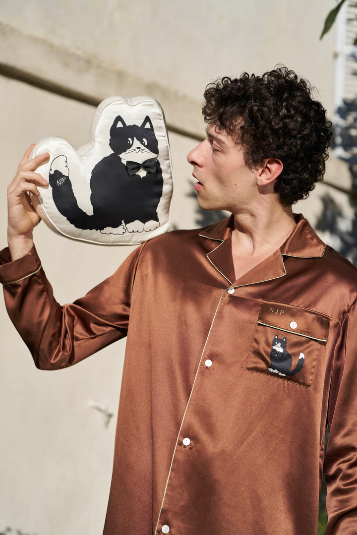 Milo 22 Momme Mulberry Silk Long Sleeve Pajama Set with Contrast Piping