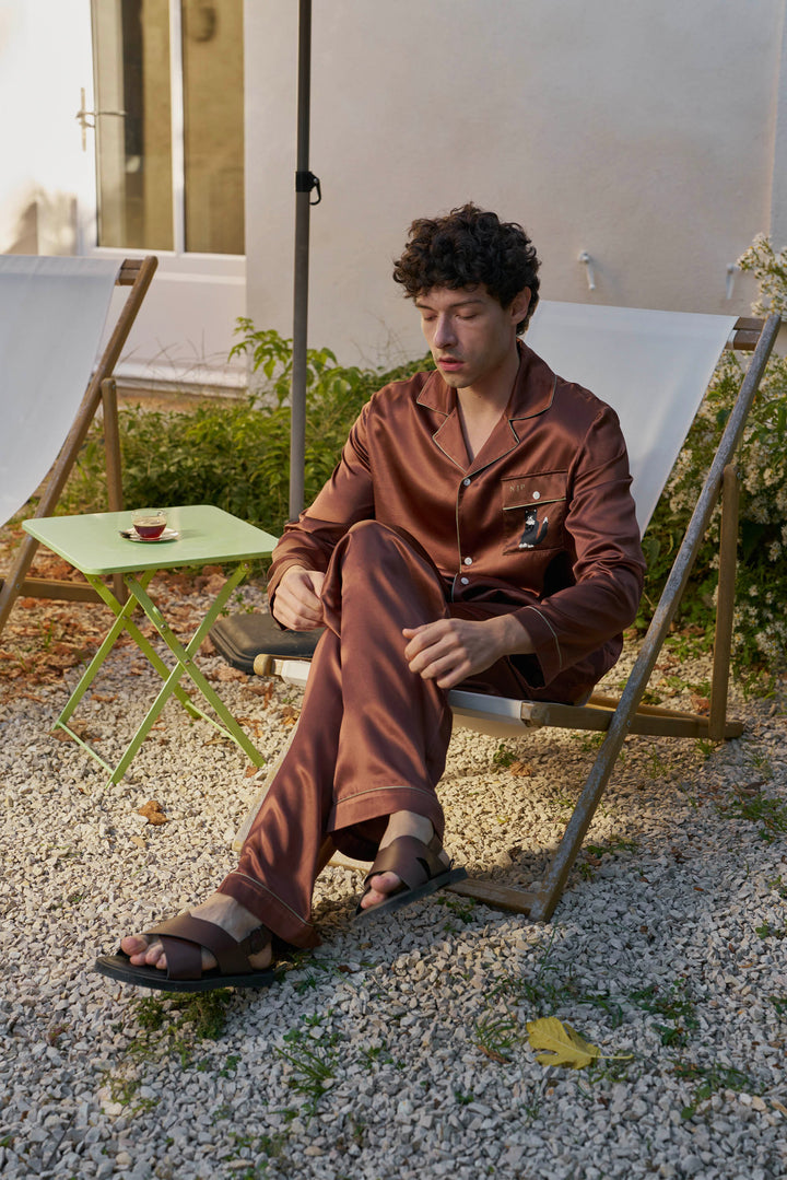 Milo 22 Momme Mulberry Silk Long Sleeve Pajama Set with Contrast Piping