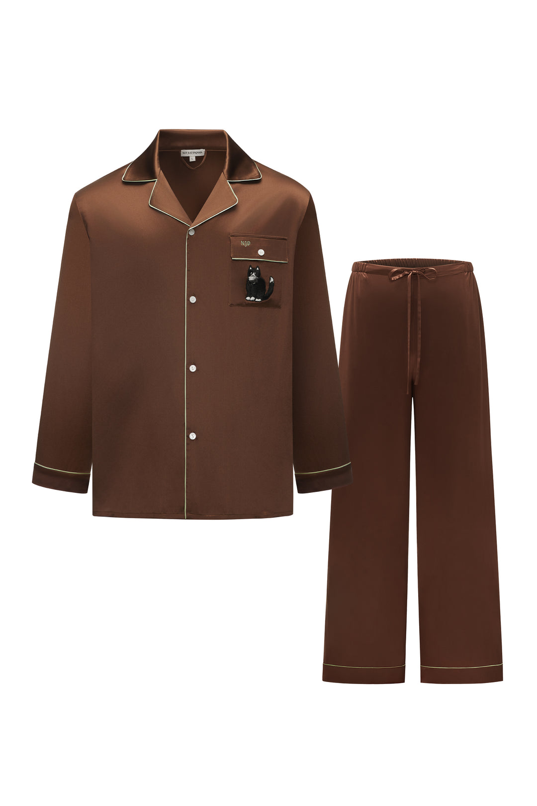 Milo 22 momme mulberry silk men’s long sleeve pajama set with contrast piping front view