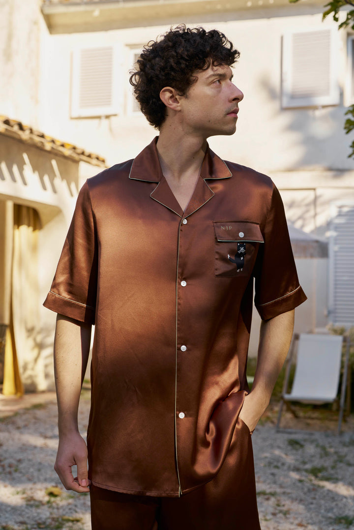 Milo 22 Momme Mulberry Silk Short Sleeve Pajama Set with Crystal Embellished Print