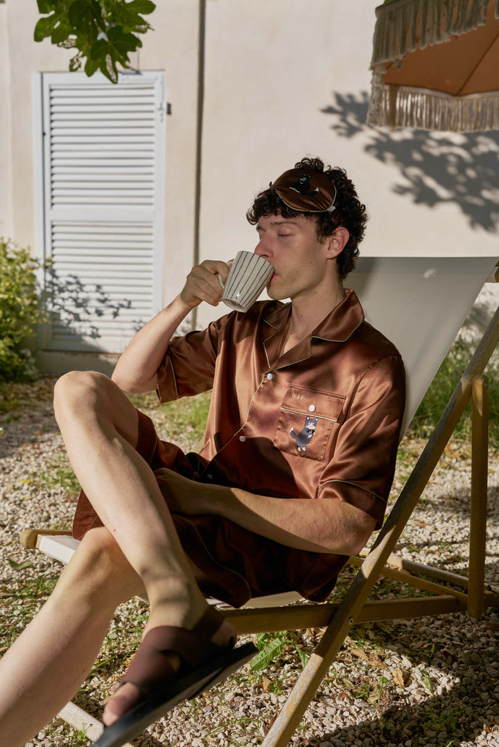 Milo 22 Momme Mulberry Silk Short Sleeve Pajama Set with Crystal Embellished Print