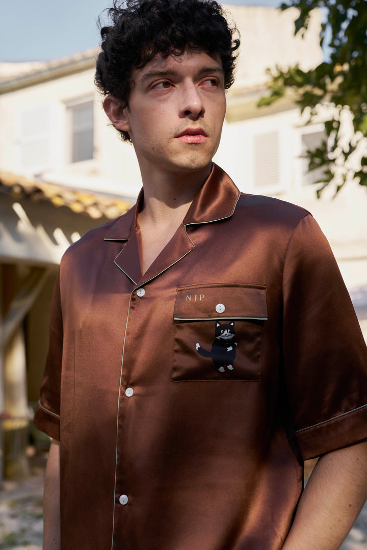 Milo 22 Momme Mulberry Silk Short Sleeve Pajama Set with Crystal Embellished Print