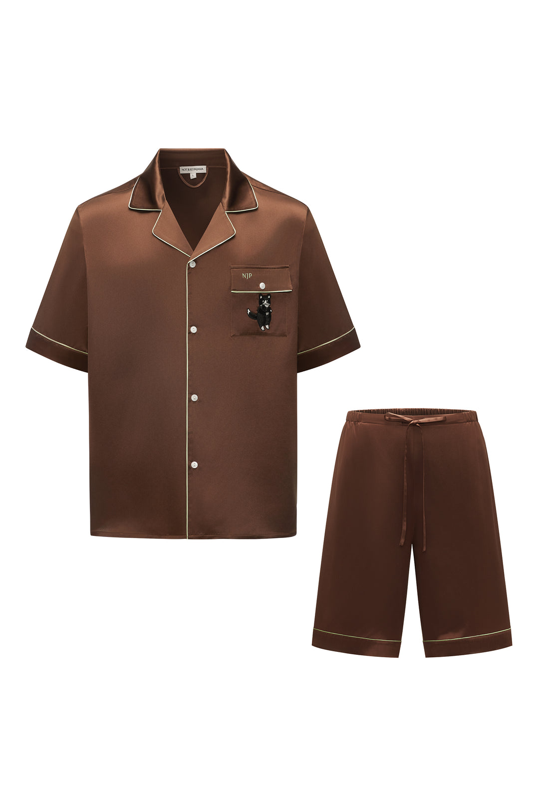 Milo 22 momme mulberry silk men’s short sleeve pajama set with crystal embellished print front view