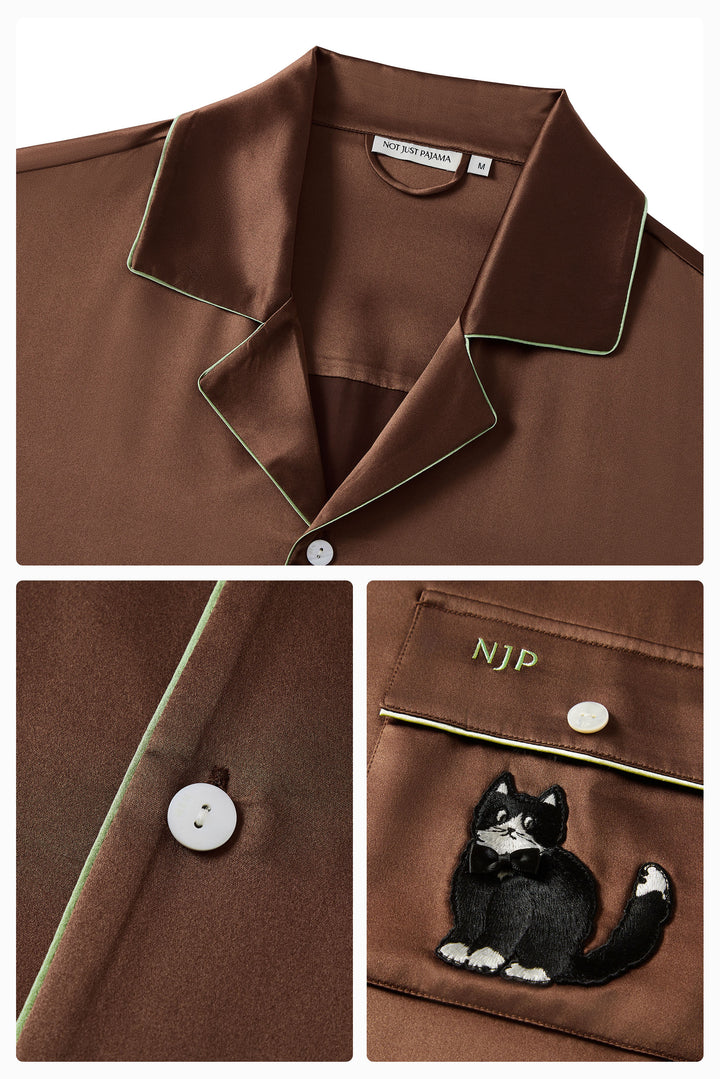 Milo 22 Momme Mulberry Silk Short Sleeve Pajama Set with Crystal Embellished Print