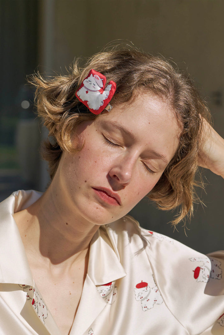 Kiki Cat Silk Hair Claw Clip in 100% mulberry silk by Not Just Pajama - image 3