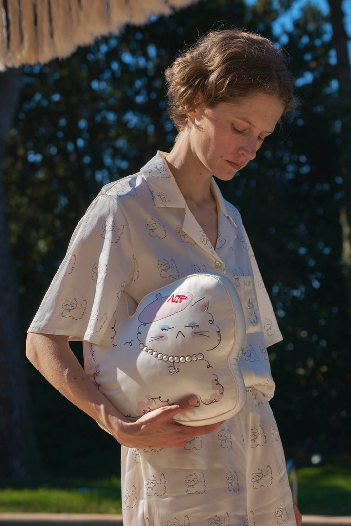 Kiki Pearl Cat Silk Throw Pillow