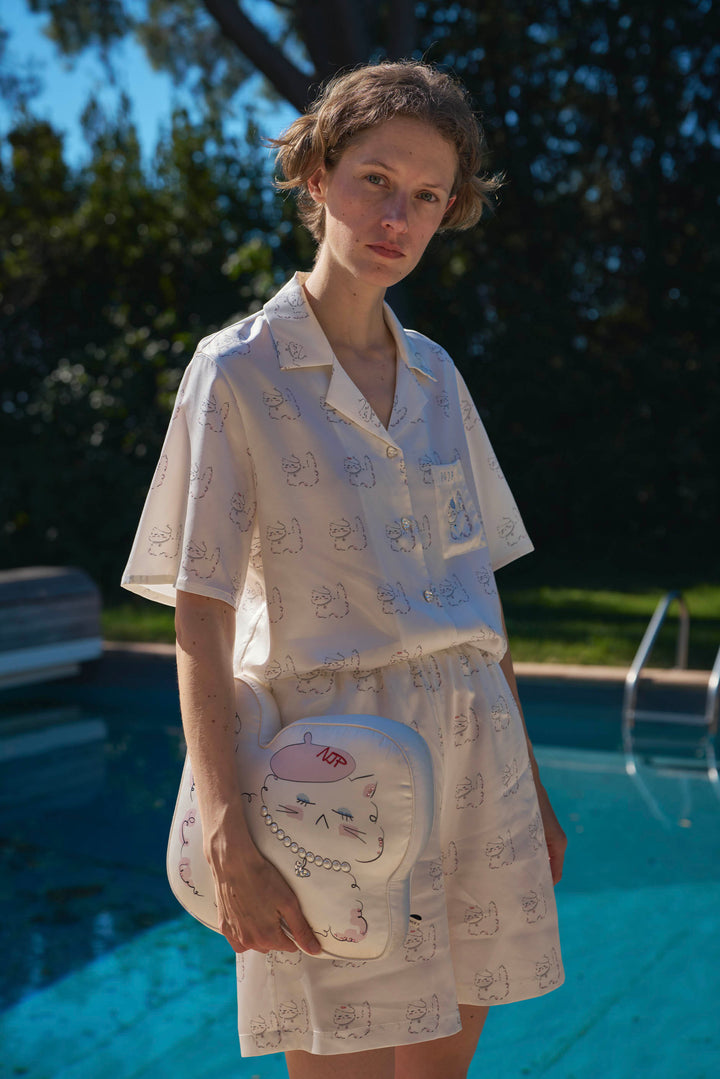 Kiki Pearl Cat Silk Throw Pillow