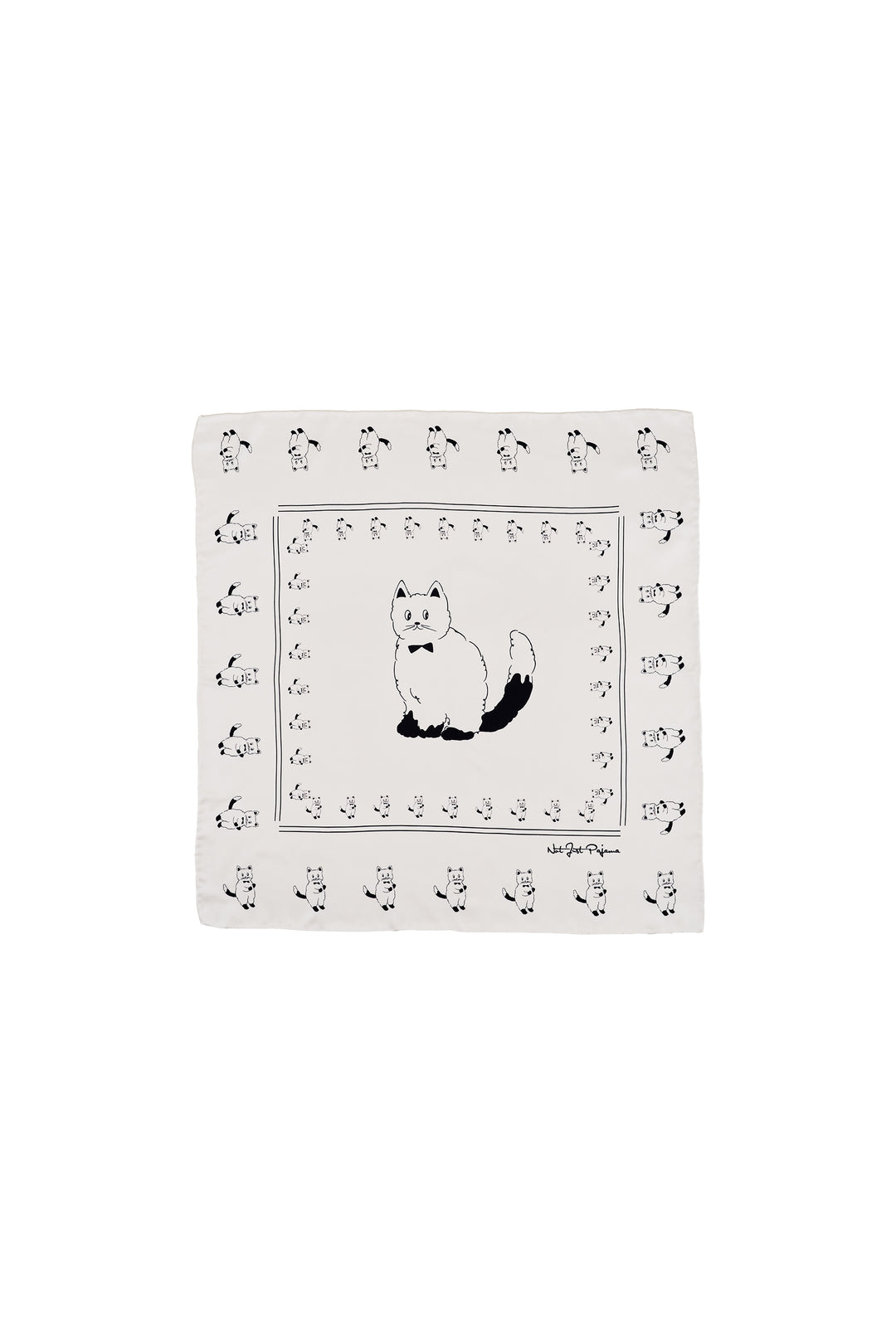 Decorative square plate with a cat illustration and decorative border on a white background