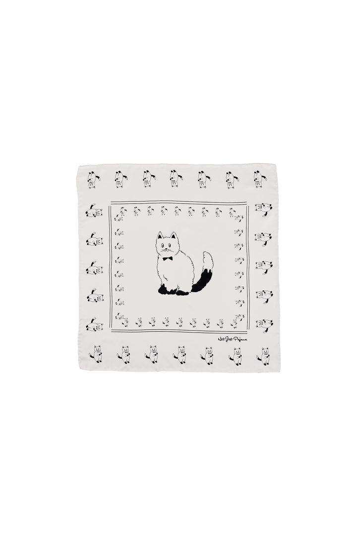 Decorative square plate with a cat illustration and decorative border on a white background
