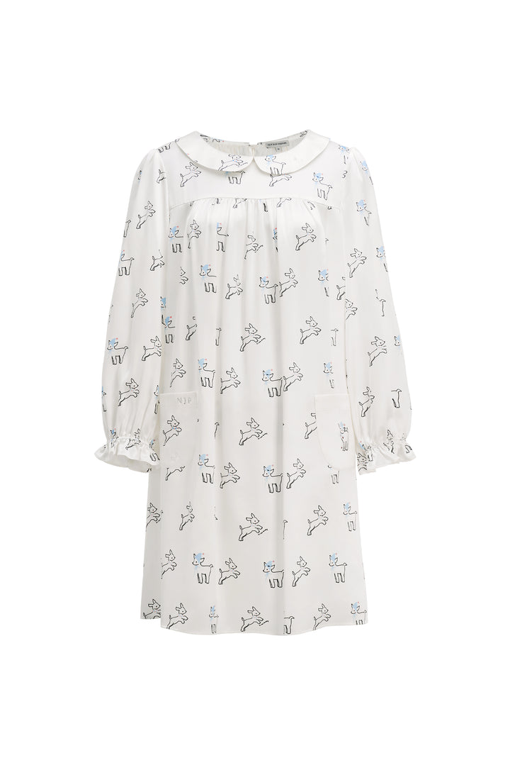 Bubbie 22 Momme Silk Long-Sleeve Peter Pan Collar Dress
