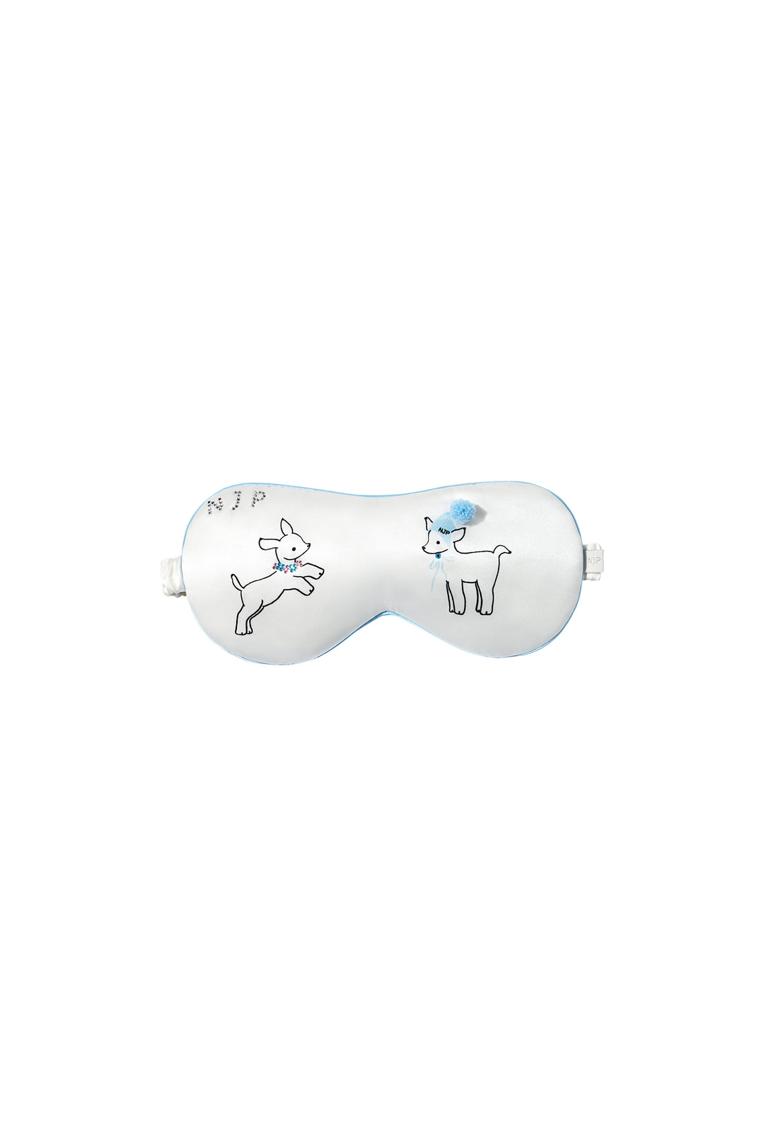 Bubbie 22 Momme Silk Printed Rhinestone Pom-Pom Eye Mask