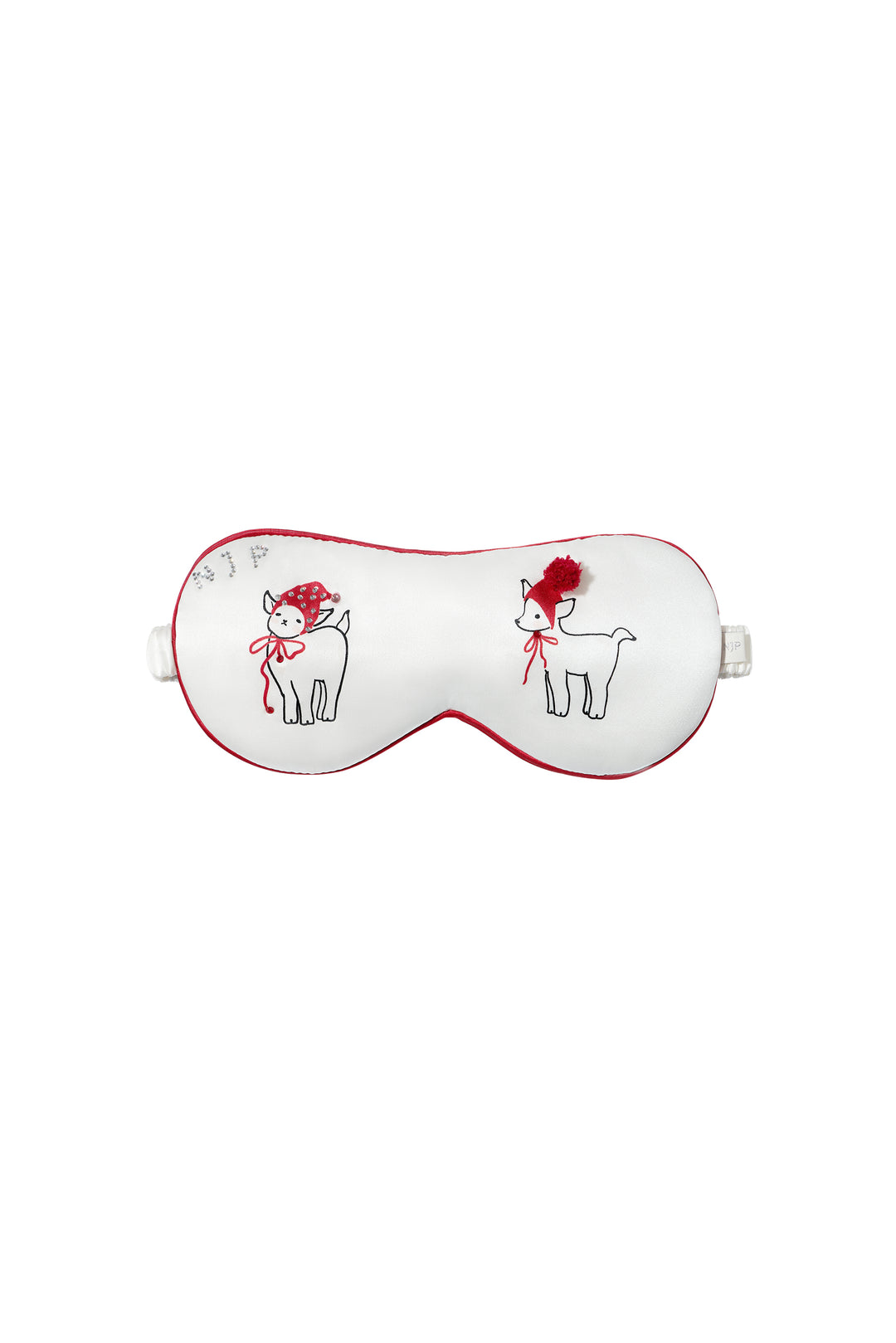 Bubbie 22 Momme Silk Printed Rhinestone Pom-Pom Eye Mask