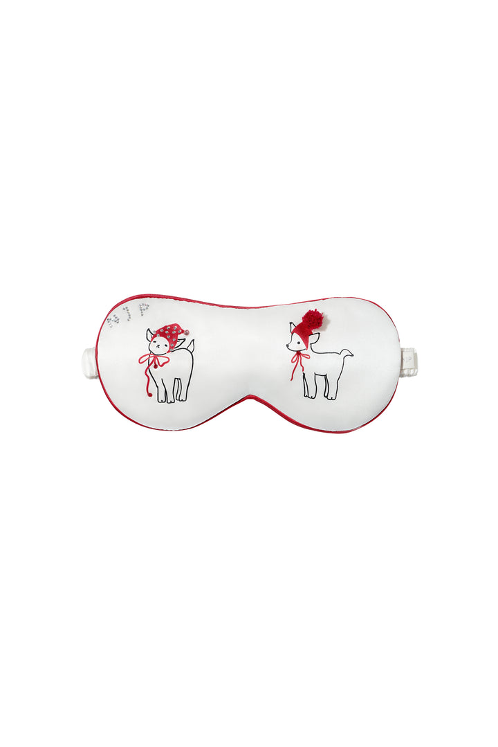 Bubbie 22 Momme Silk Printed Rhinestone Pom-Pom Eye Mask