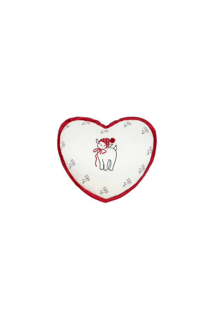 Bubbie 22 Momme Silk Printed Rhinestone Pom-Pom Heart Pillow