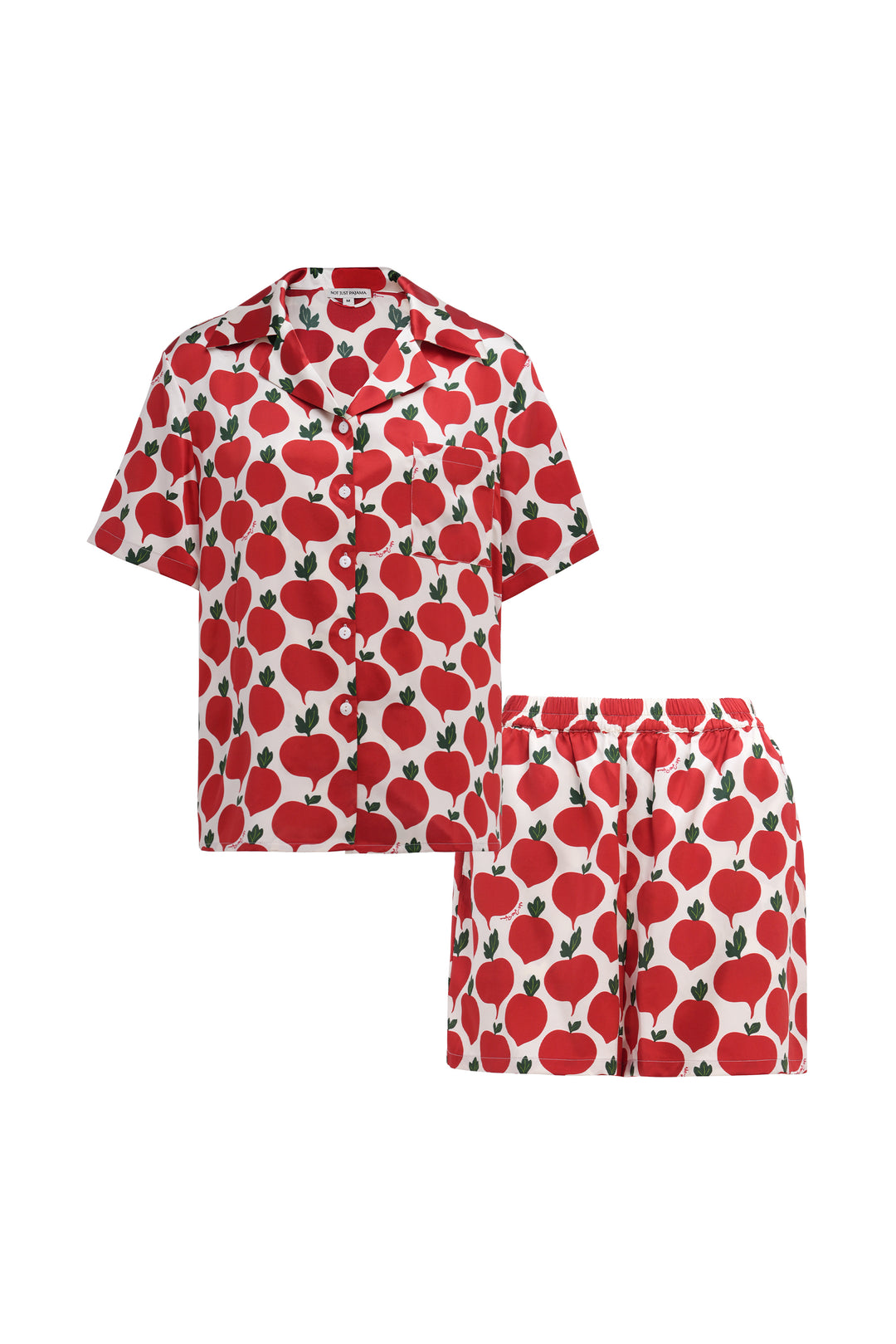 Farm Edit Red Turnip Print 22 Momme Silk Short-Sleeve Pajama Set