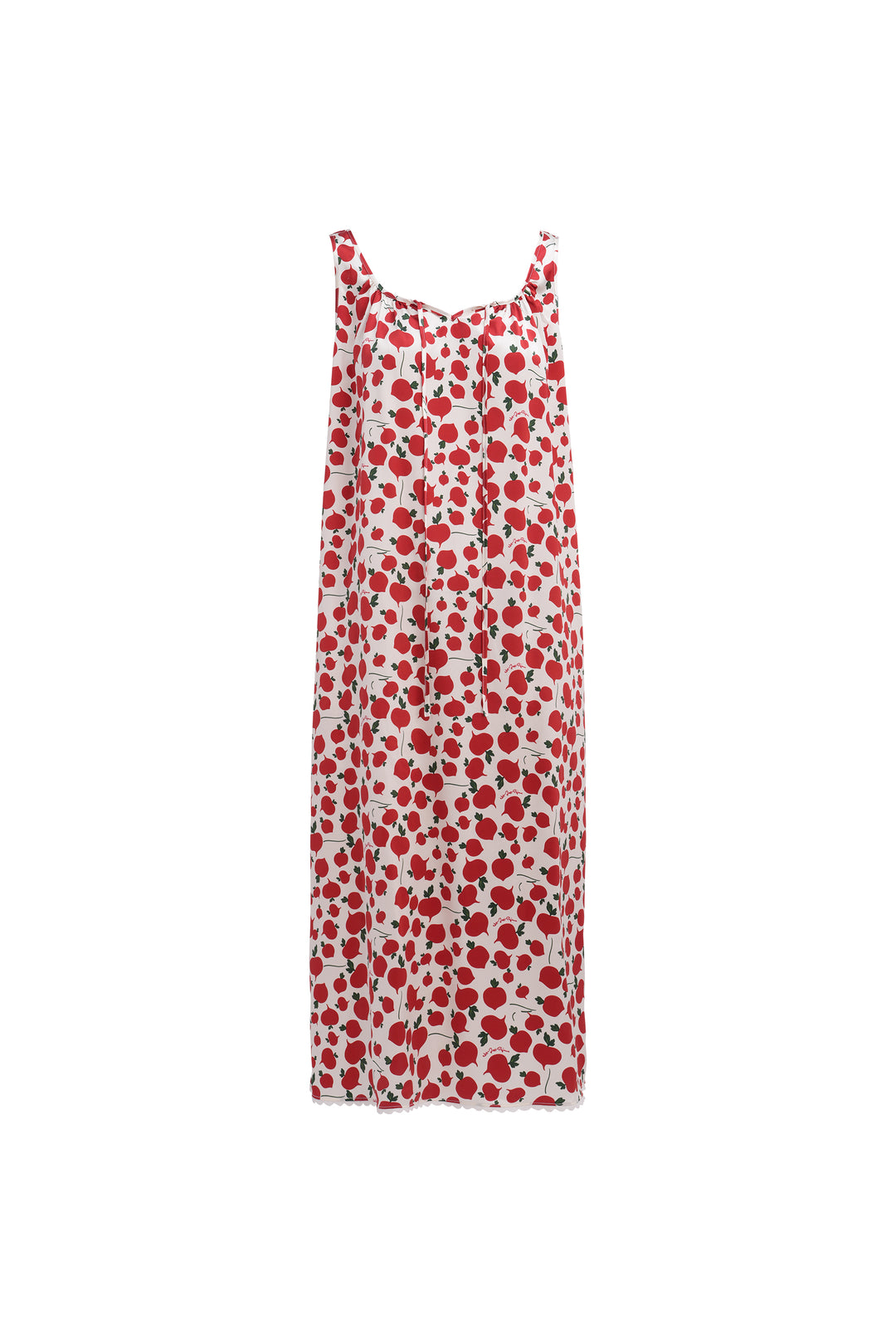 Farm Edit Red Turnip Print 22 Momme Silk Sleeveless Lace-Trim Dress
