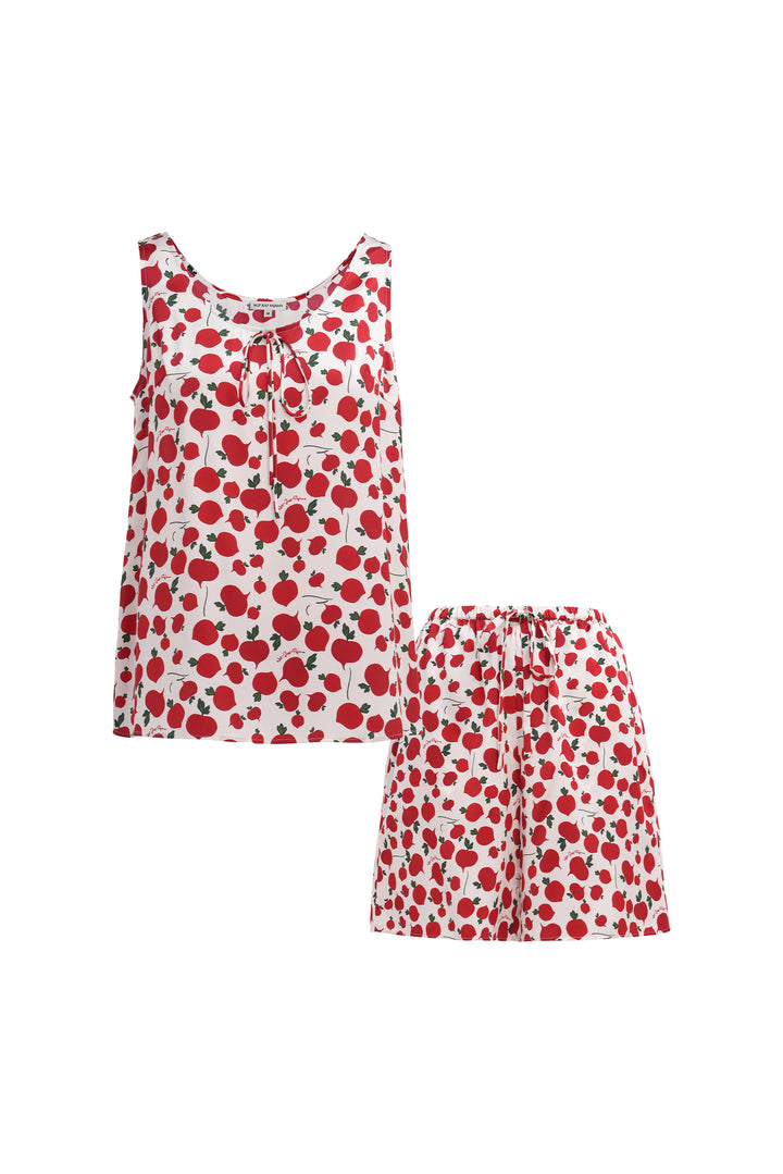 Farm Edit Red Turnip Print 22 Momme Silk Tank Shorts Set