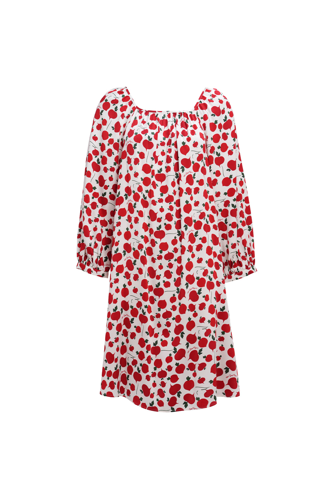 Farm Edit Red Turnip Print 22 Momme Silk Long-Sleeve Robe