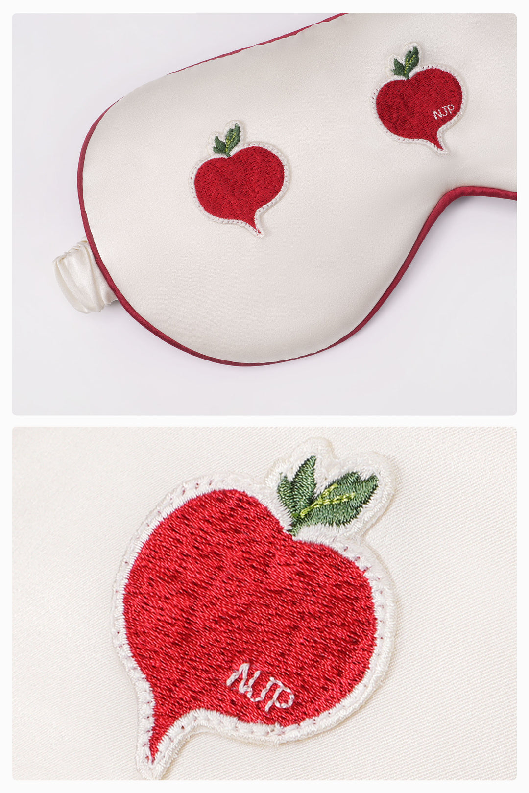 Farm Edit Red Turnip Embroidered 22 Momme Silk Eye Mask