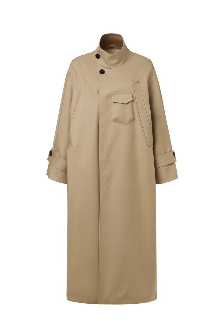 PAJA Farm Edit Amelia Four-Season Heavyweight Twill Wool Trench Coat - Black