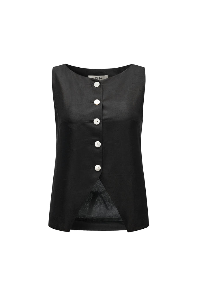 PAJA Women's Dupion Silk V-Neck Vest - Black – Not Just Pajama