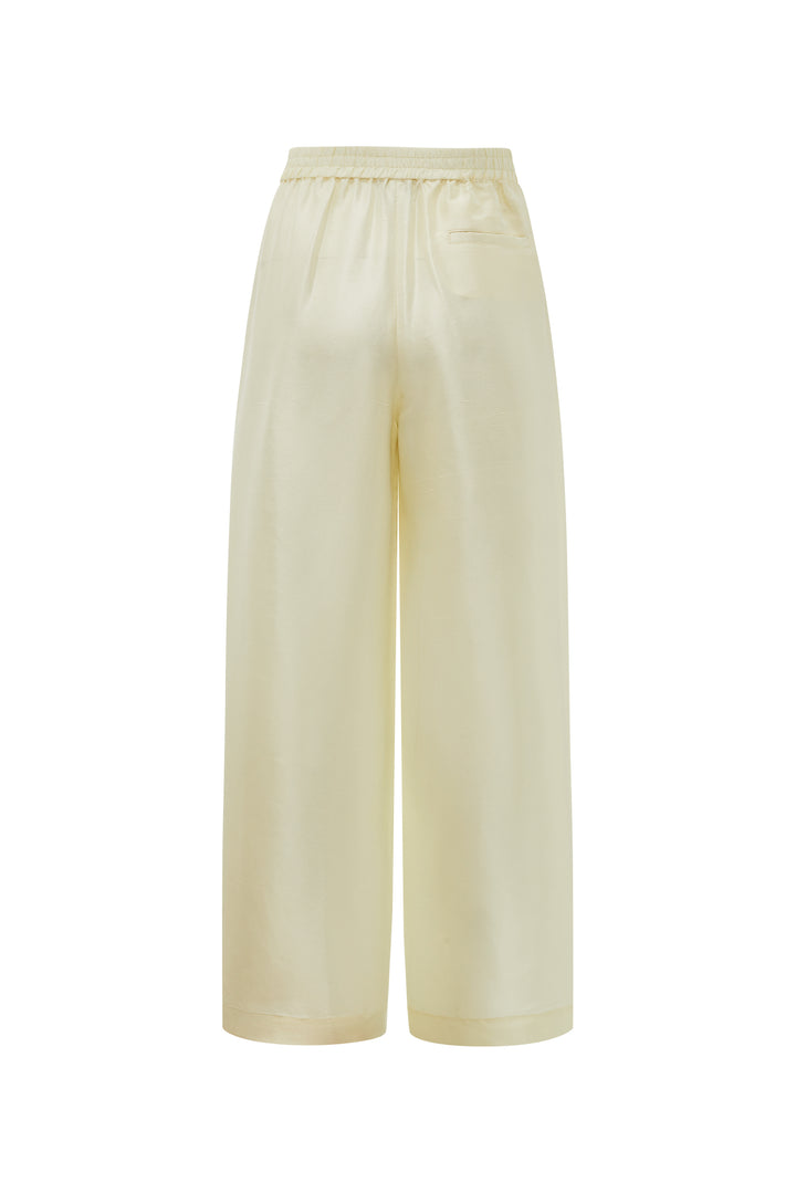 PAJA Farm Edit Dupion Silk Silk Wide-Leg Trousers - Pale Yellow