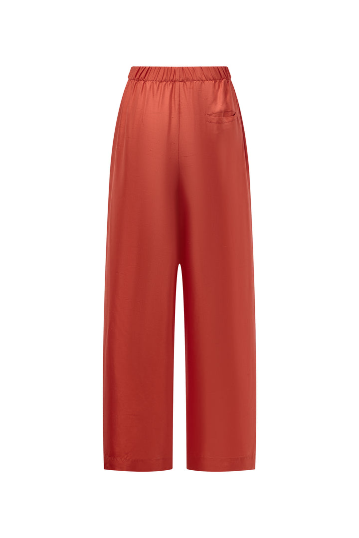 PAJA Farm Edit Dupion Silk Wide-Leg Trousers - Red