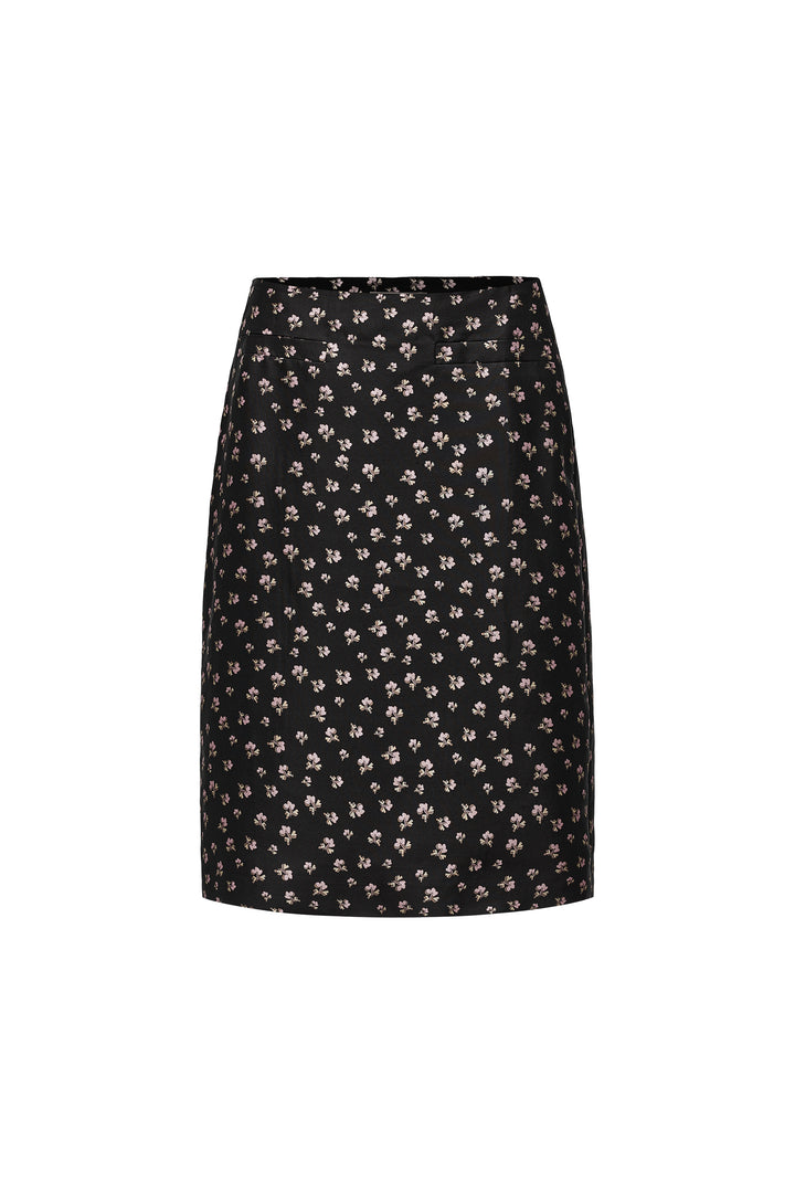 PAJA Farm Edit Dupion Silk Floral Print Midi Skirt - Black
