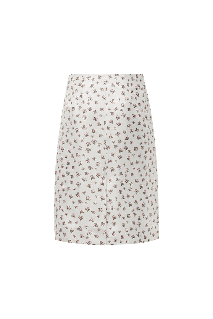 PAJA Farm Edit Dupion Silk Floral Print Midi Skirt - White