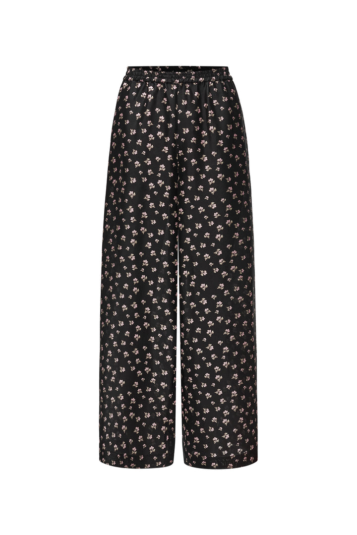 PAJA Farm Edit Dupion Silk Floral Print Trousers - Black