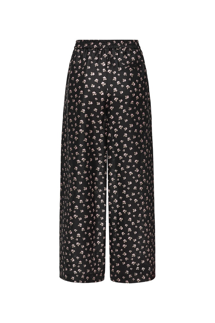 PAJA Farm Edit Dupion Silk Floral Print Trousers - Black