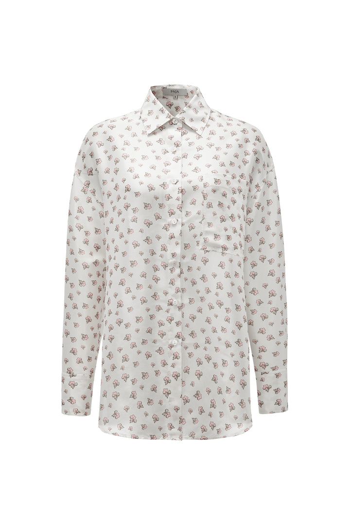 PAJA Farm Edit Dupion Silk Floral Print Shirt - White