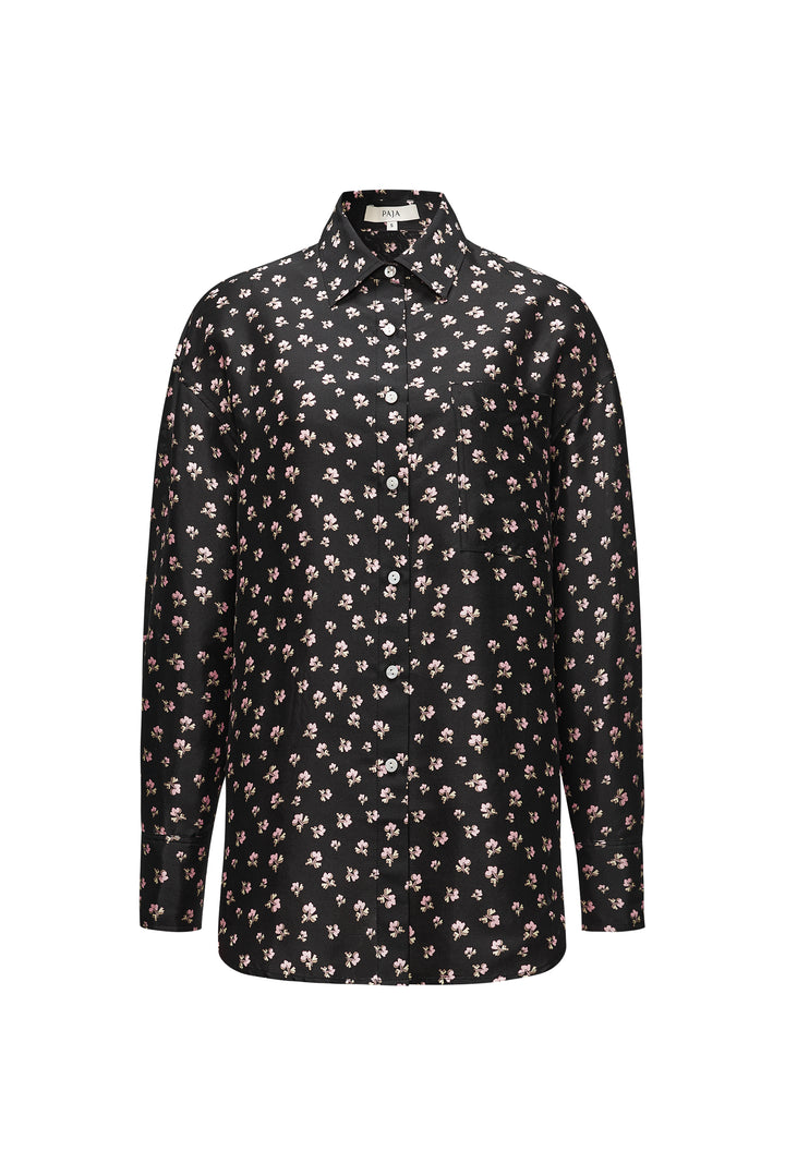 PAJA Farm Edit Dupion Silk Floral Print Shirt - White