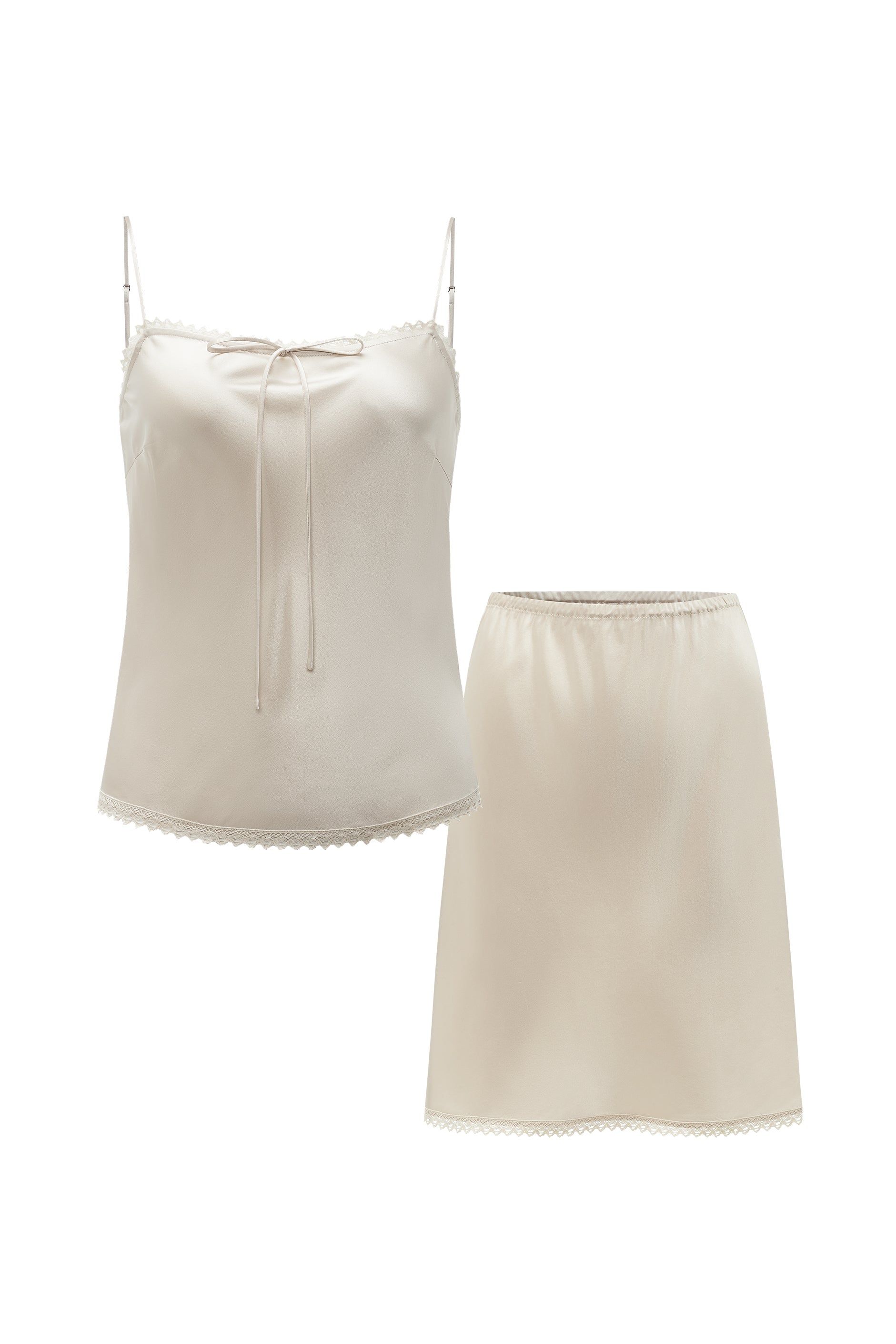 PAJA Farm Edit Silk Bias-Cut Lace Top & Skirt Set - Beige-Beige-S-P7313-Not Just Pajama