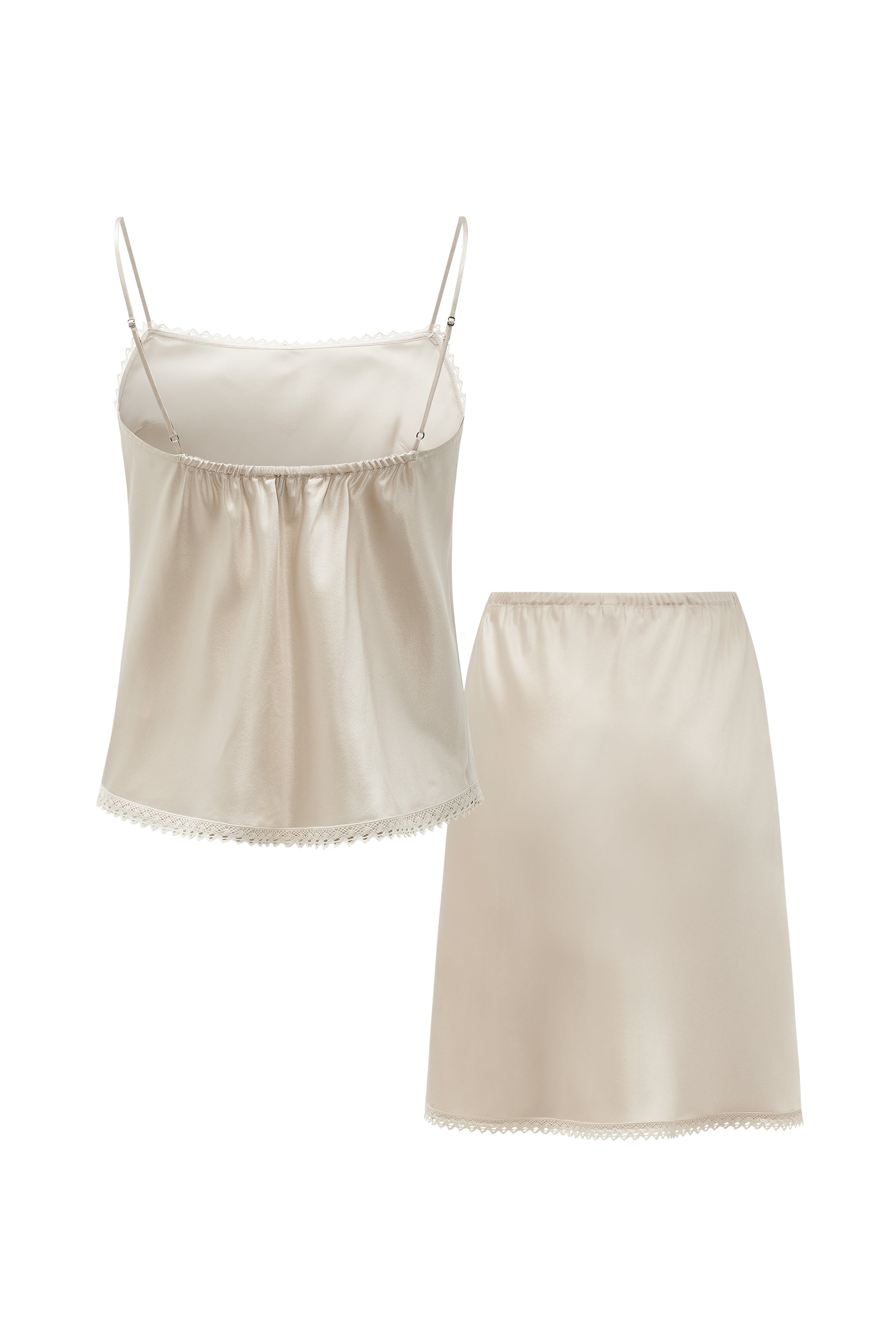 PAJA Farm Edit Silk Bias-Cut Lace Top & Skirt Set - Beige – Not