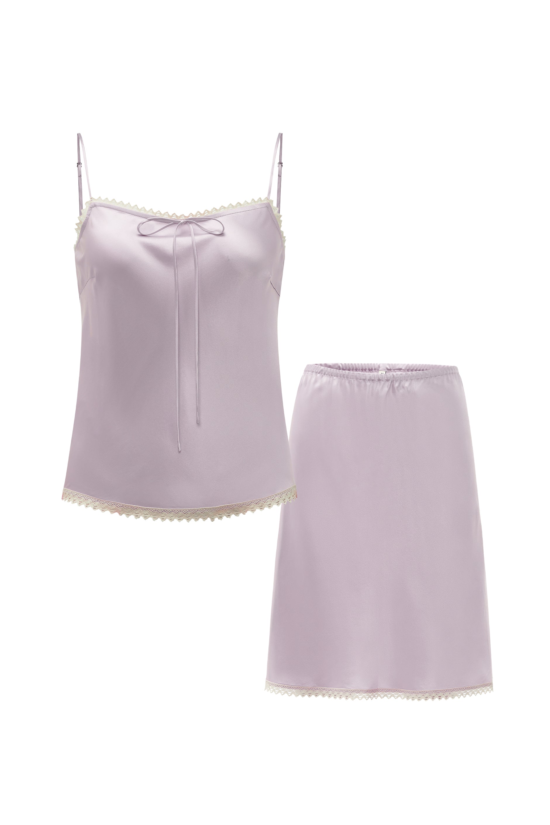 PAJA Farm Edit Silk Bias-Cut Lace Top & Skirt Set - Beige-Amethyst-S-P7313-Not Just Pajama
