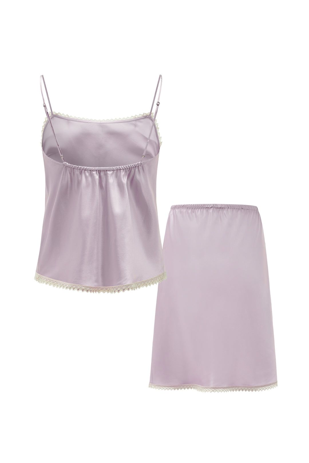 PAJA Farm Edit Silk Bias-Cut Lace Top & Skirt Set - Amethyst