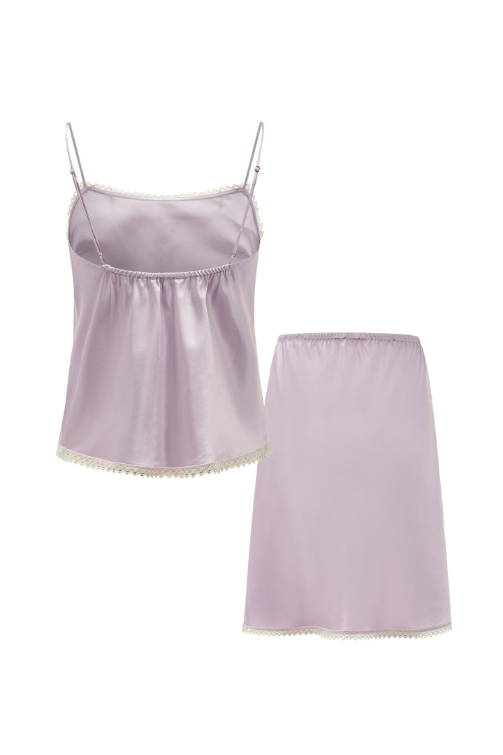 PAJA Farm Edit Silk Bias-Cut Lace Top & Skirt Set - Amethyst