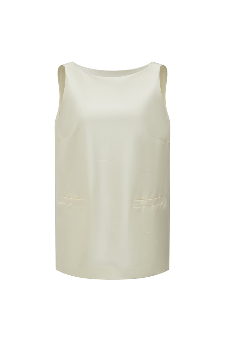 PAJA Farm Edit Dupion Silk V-Neck Backless Top - Pale Yellow