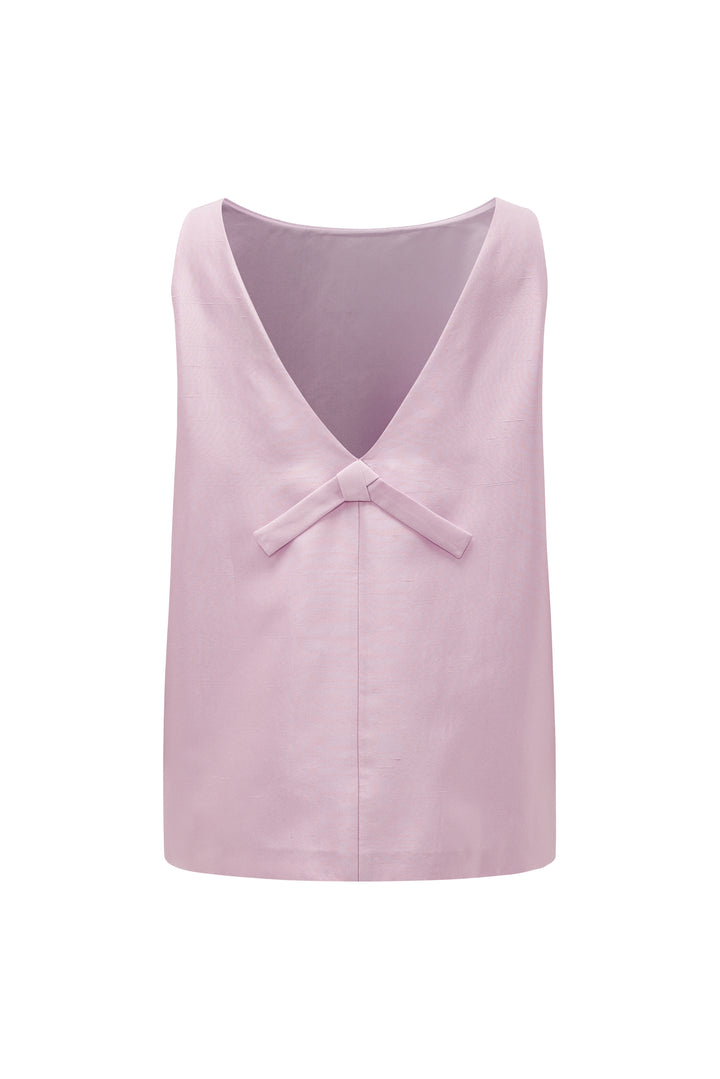 PAJA Farm Edit Dupion Silk Deep V-Back Top - Pink